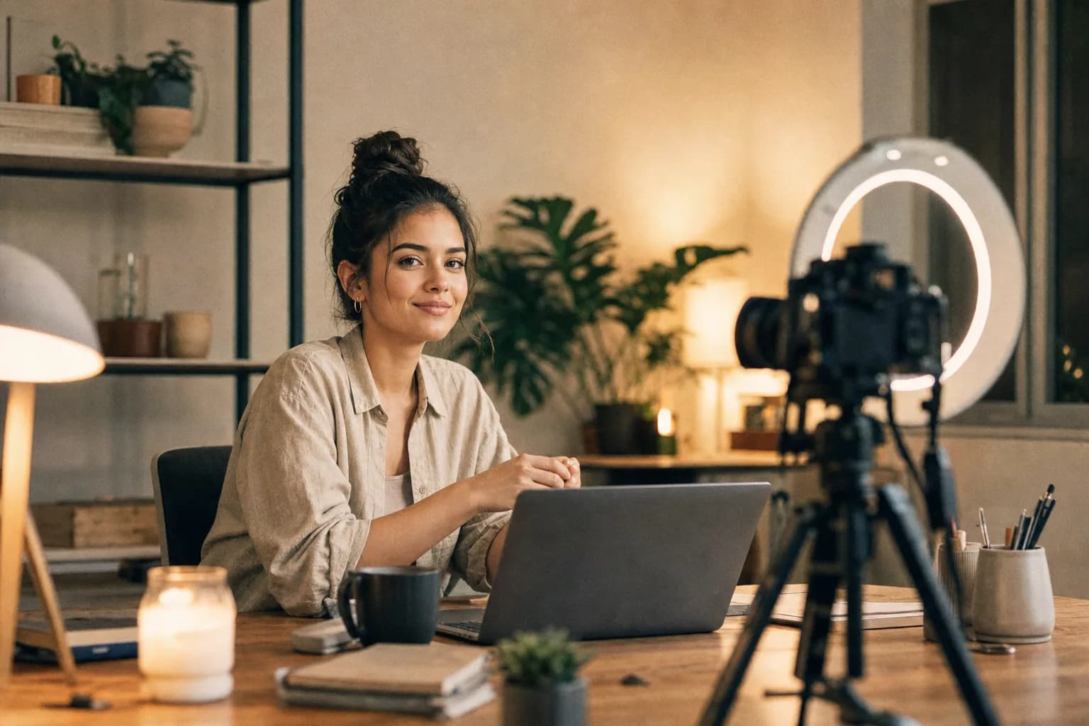 A female creator streaming live on Sparkooza in home studio
